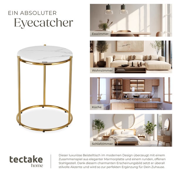 Beistelltisch tectake Ellsa 43 x 43 x 50,5 cm hochwertige Marmorplatte weiß/gold