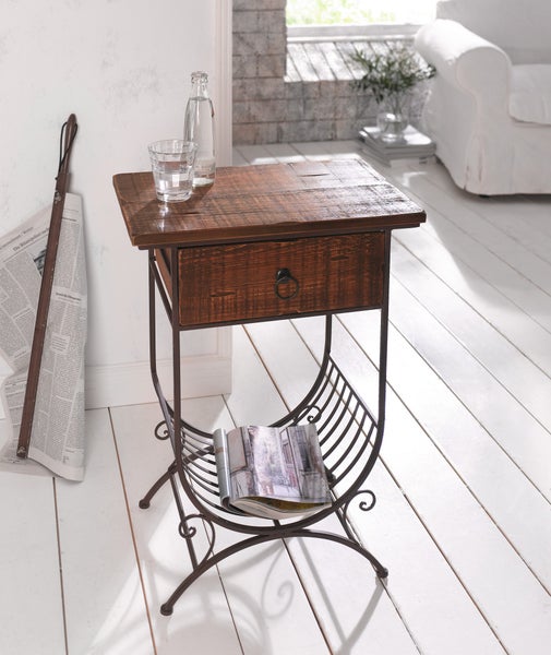FRANK FLECHTWAREN | Beistelltisch Country-Style, METALL, 48 x 30 x 68 cm, Schublade 34 x 27 x 13 cm