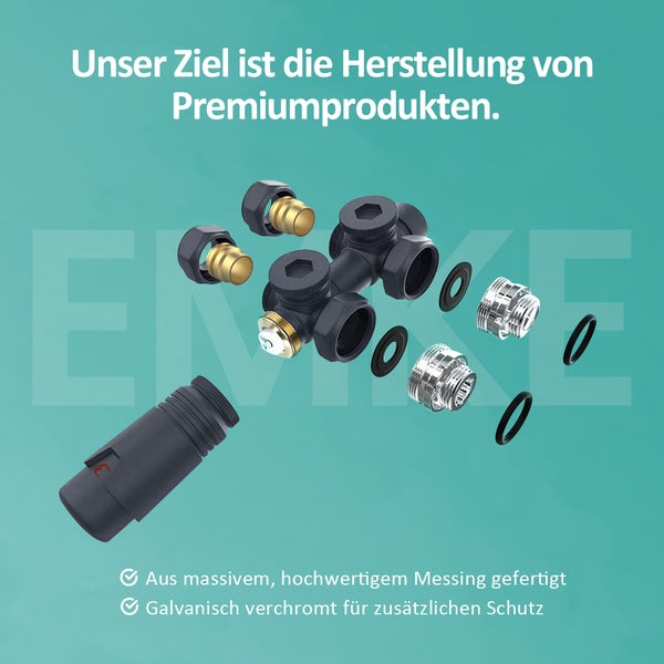EMKE Heizkörperthermostat Multiblock-Set – Anschlussarmatur mit Thermostat für Heizkörper und Handtuchtrockner, Heizungszubehör in Eck- und Durchgangsform φ16xG1/2 und φ15xG1/2, Anthrazit
