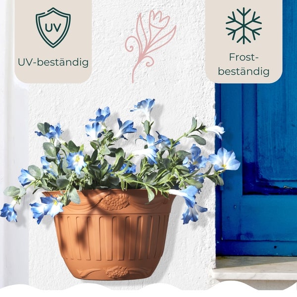Wandblumentopf mit blauen Blumen, UV-beständig, frostbeständig