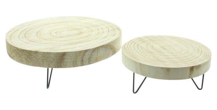 FRANK FLECHTWAREN|Baumscheibe Natur, 2er Set, 16 x 16 x 7 cm, 24 x 24 x 7,5 cm, HOLZ, METALL