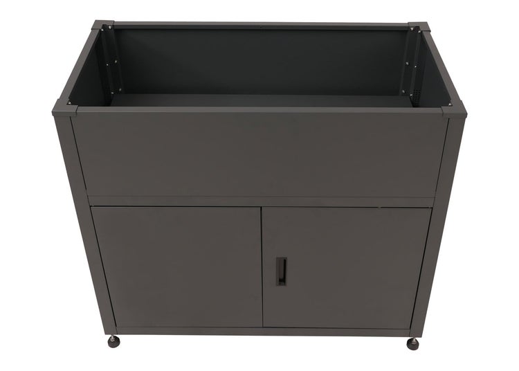 Hochbeet aus Metall mit integriertem Unterschrank und Türen