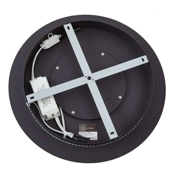 Ansicht der Innenseite einer runden Deckenleuchte mit Befestigungskreuz und elektrischen Anschlüssen.