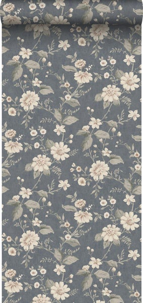 Borastapeter Tapete Blumen Graublau - 53 cm x 10.05 m - 660230