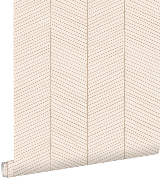 ESTAhome Tapete Fischgrätmuster Sandbraun und Beige - 0.53 x 10.05 m - 139565