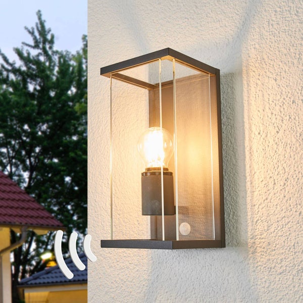 Lucande Wandlampe aussen mit Bewegungsmelder, Aussenwandleuchte spritzwassergeschützt IP54 1xE27 max. 15W ohne Leuchtmittel Außenleuchte