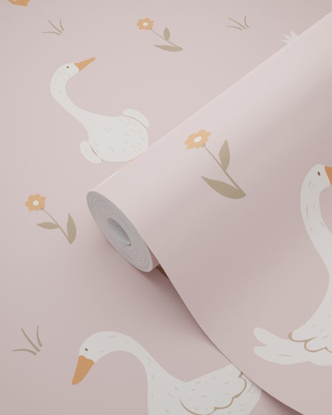 Tapetenrolle mit Gänse- und Blumenmuster