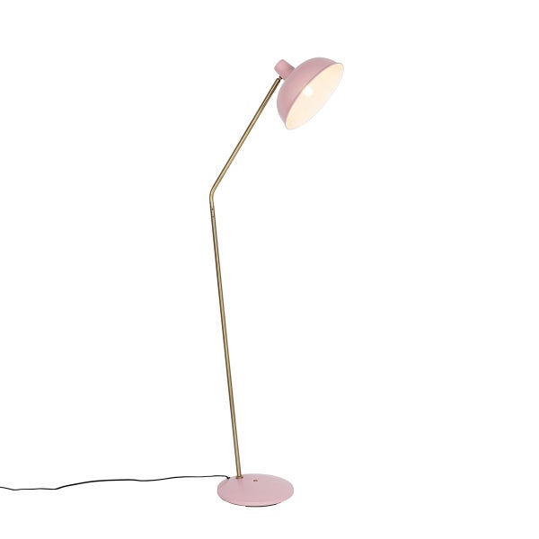 QAZQA - Retro Retro-Stehlampe rosa mit Bronze - Milou I Wohnzimmer I Schlafzimmer - Stahl Länglich - LED geeignet E27