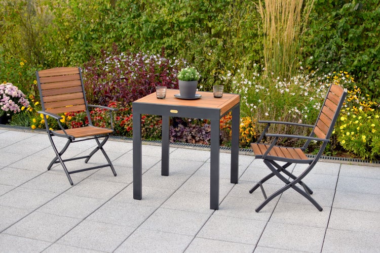 Santorin Gartenmöbelset 3tlg., Klappsessel, Balkonausziehtisch 65 (130) x 65 cm