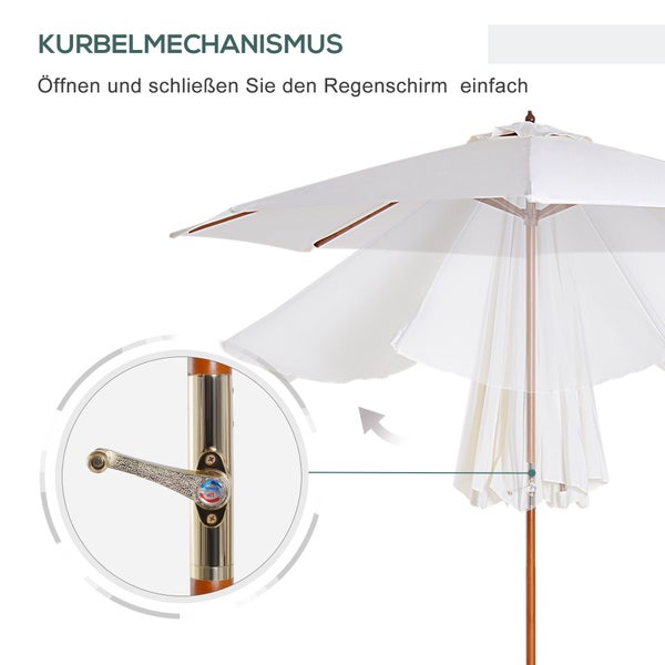 Outsunny Holz Sonnenschirm Holzschirm Gartenschirm Balkonschirm 2,5m Creme