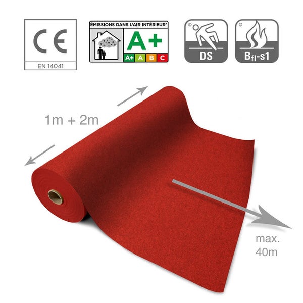 Rolle roter Teppichboden mit CE-Kennzeichnung, A Plus-Emissionslabel, DS-Zeichen und Brandschutzklasse Bfl-s1