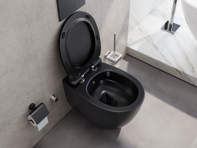 Aqua Bagno Taharet Design Hänge-Dusch-WC 10.10.02.02.ANKT – Schwarz Matt – Spülrandlos – Bidetfunktion – Slim Softclose Sitz