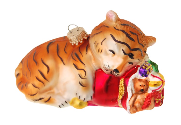 Multicolor 10cm Babytiger Glasornament, mundgeblasen und handdekoriert, 1 Stck., Weihnachtsbaumkugeln, Christbaumschmuck, Weihnachtsbaumanhänger