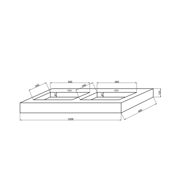 Doppelwaschtisch in 120cm aus HPL und Holzoptik Eiche weiß