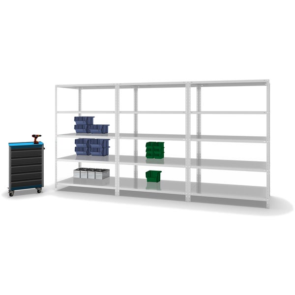 PROREGAL Fachbodenregal Schraubsystem Heavy-Duty Grundregal HxBxT 200 x 130 x 80 cm 5 Ebenen Fachlast 350 kg Beidseitig Nutzbar Lichtgrau
