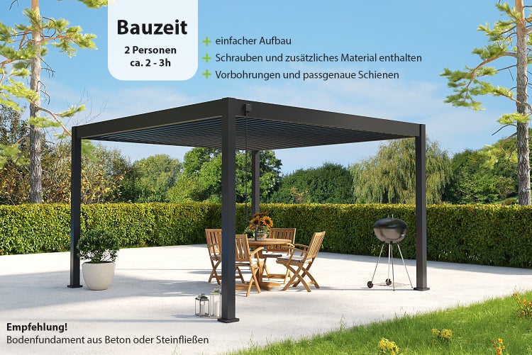 Weide Deluxe Plus Aluminium Pavillon 4 x 4 M Anthrazit Pergola Freistehend
