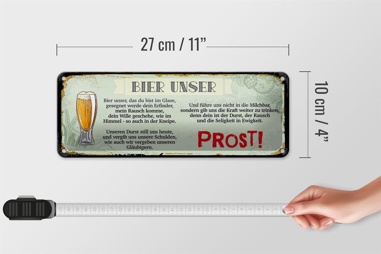 Blechschild Spruch 27x10cm Bier Unser Prost Schild
