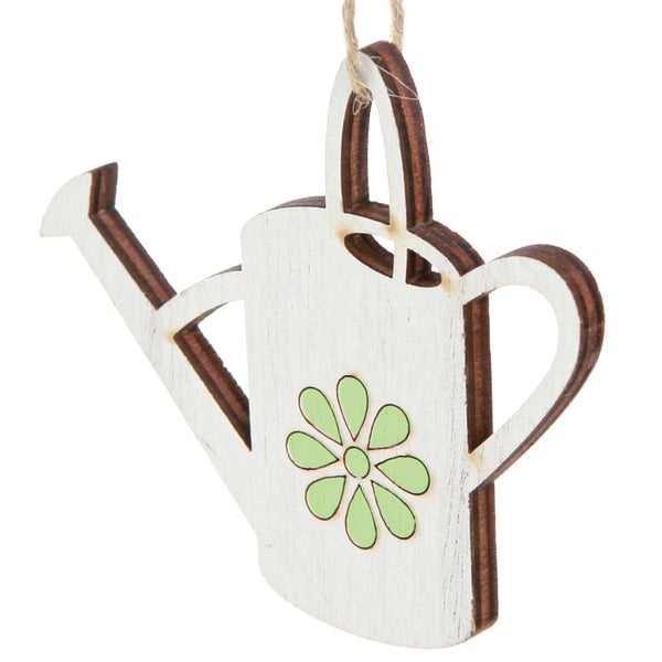 Dekorative Gießkanne aus Holz mit Blumenmuster zum Aufhängen