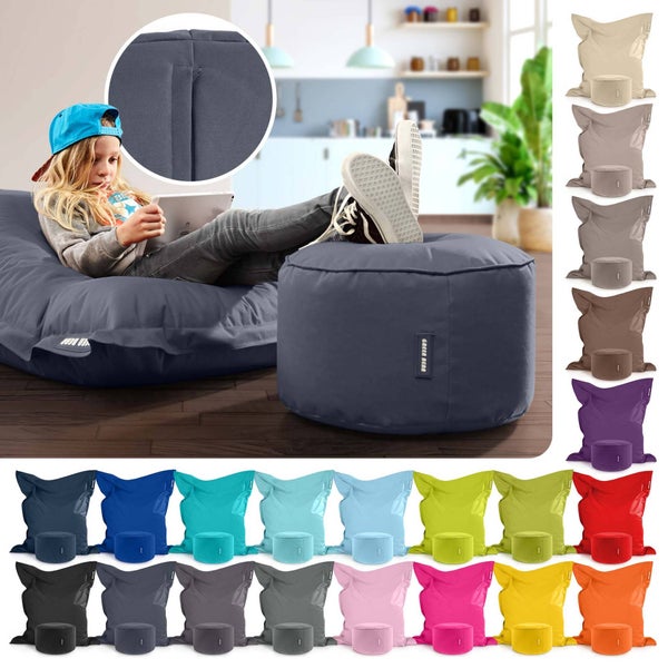 Green Bean 2er Set XXL Sitzsack inkl. Pouf fertig befüllt mit EPS-Perlen - Riesensitzsack 140x180 Lounge Sitz-Kissen Bean-Bag Chair  - Dunkelgrau