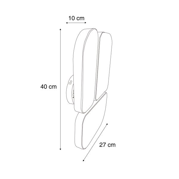 Technische Zeichnung einer Wandleuchte mit den Maßen 40 x 27 x 10 cm.