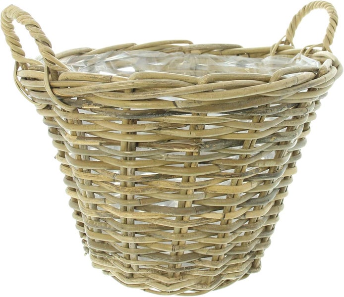 Dekoleidenschaft Pflanzkorb Spaltrattan Ø 35x25 cm groß, aus Rattan, rund, Blumentopf, Pflanzkübel, Pflanztopf für Draußen, Blumenkübel