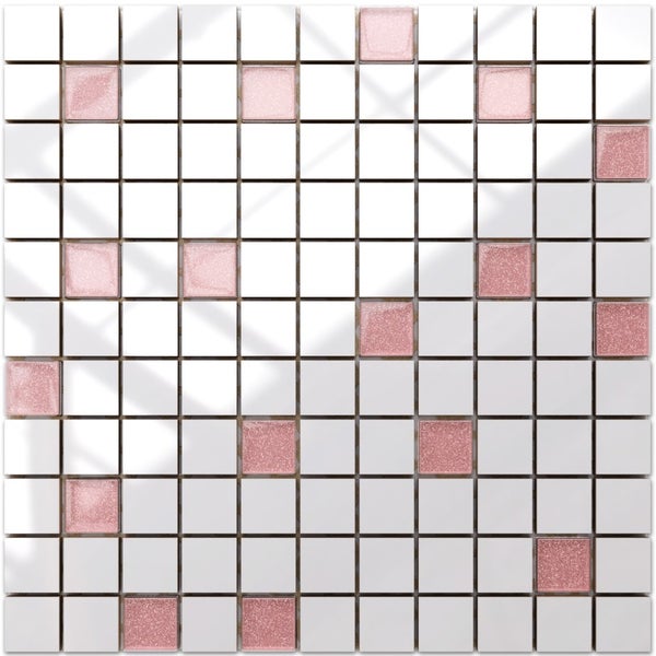Keramikmosaik auf Netz für Bad oder Küche 30cm x 30cm - Pink beads