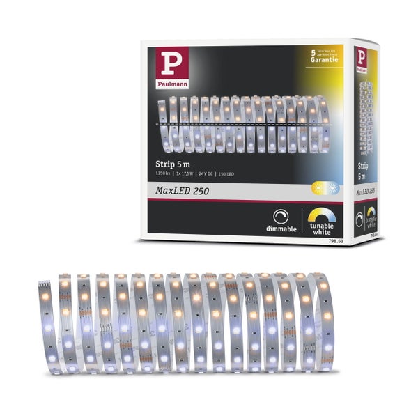 Paulmann MaxLED 250 LED-Streifen, fünf Meter lang, dimmbar und mit einstellbarer Farbtemperatur, in der Verpackung