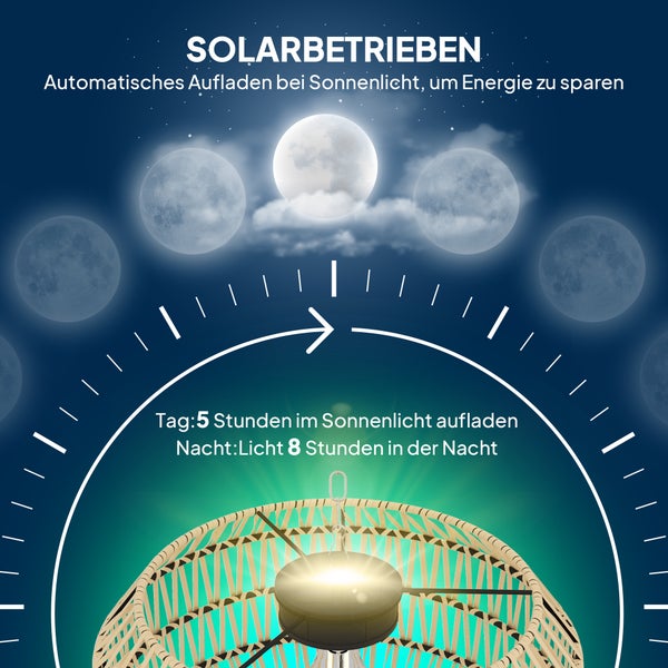 Outsunny Solar Stehlampe Rattan Solarlampen mit Lichtsensor Automatische Solarleuchte im Boho-Stil IP44 Wasserdichte Solarlampe Outdoor Lampe Solarlaterne für Garten Balkon Außen Rasen Hof