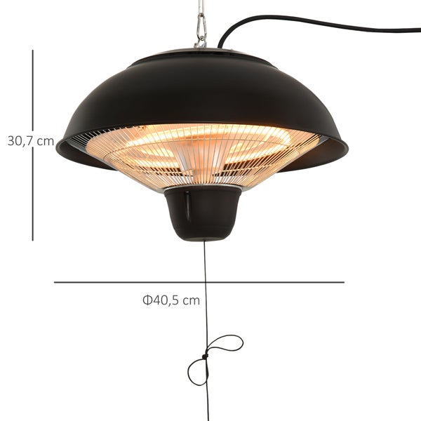 Outsunny Deckenheizstrahler, Heizstrahler, 1500W, Ø40,5 x 30,7 cm, Alu, Stahl, Kunststoff, Schwarz