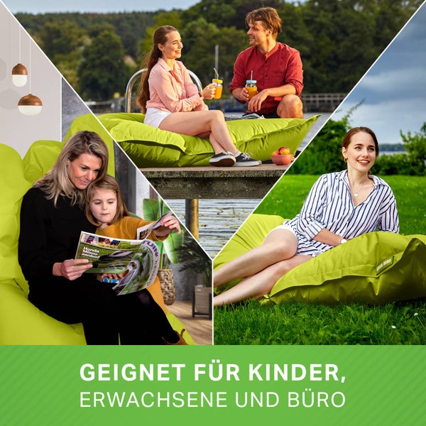 Green Bean Sitzsack XXL 140x180cm 380 Liter Kinder & Erwachsene Bean Bag EPS Perlen Füllung Riesensitzsack Groß Draußen Outdoor Liegekissen Waschbar Wetterfest Lounge Sitzkissen Bodenkissen Hellgrün