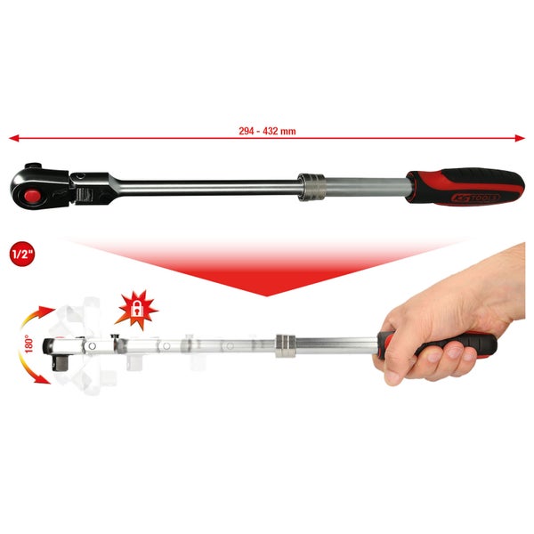 KS TOOLS 1/2 SlimPOWER Teleskop-Gelenk-Umschaltknarre 72 Zahn - 914.1220