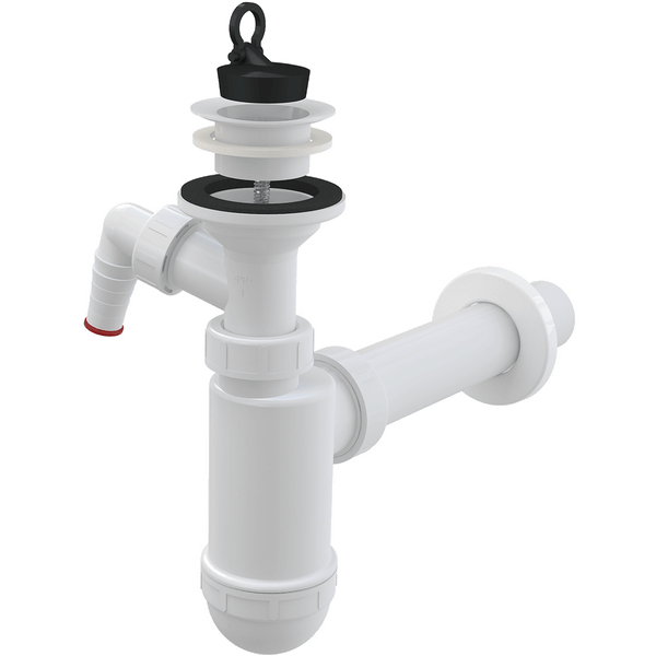 Siphon fuer Waschbecken mit Geraeteanschluss und Ablaufventil