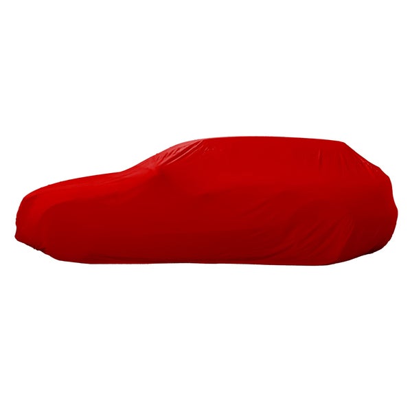 ECD Germany Autoabdeckung Indoor Kombi M 405 x 155 x 125 cm, Stretch Soft Satin, Rot, Atmungsaktiv, Staub- und Schmutzabweisend, Abdeckplane Autoplane Autogarage Ganzgarage Schutzdecke Schutzhülle