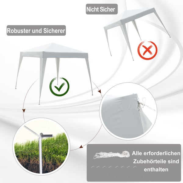 Outsunny Faltpavillon 2,4x2,4m Pavillon Faltzelt mit UV-Schutz, Partyzelt inkl. Tragetasche für Garten, Balkon, Stahl Weiß