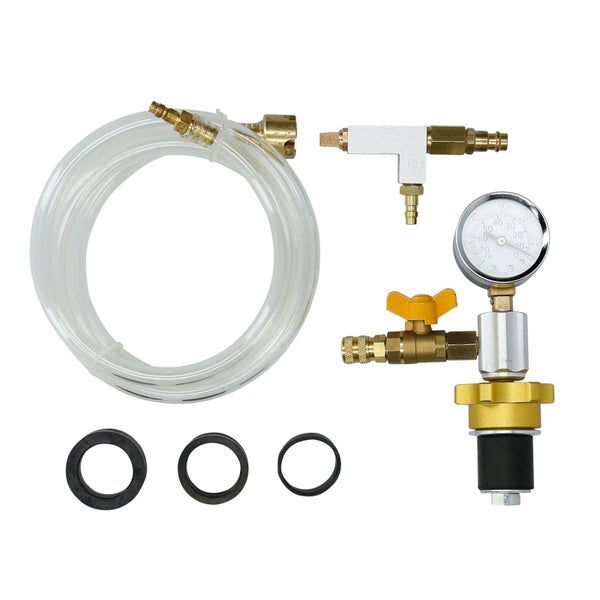 Druckprüfgerät mit Schlauch, Manometer, Dichtungen und Adaptern