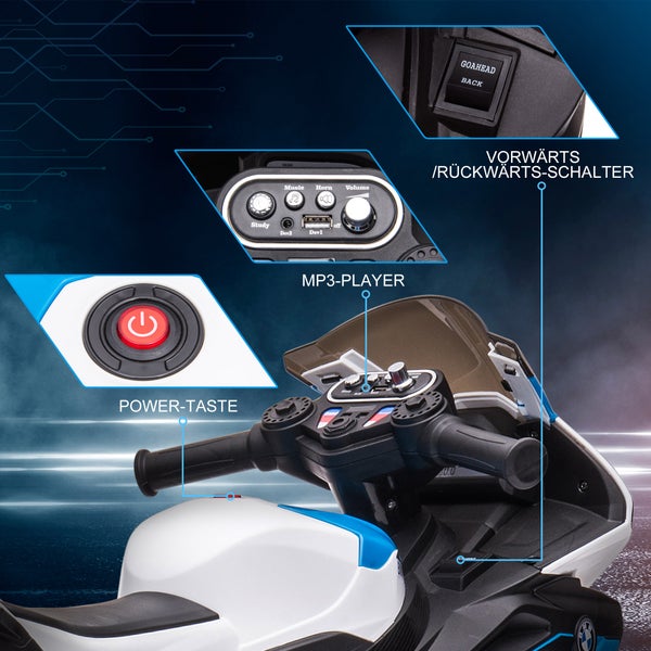 HOMCOM Kinder Elektro-Motorrad, 6V, mit 3 Musikmodi, 2,5km/h, für Kinder ab 18 Monaten, 82,5 x 42 x 54 cm, PP, Metall, Blau