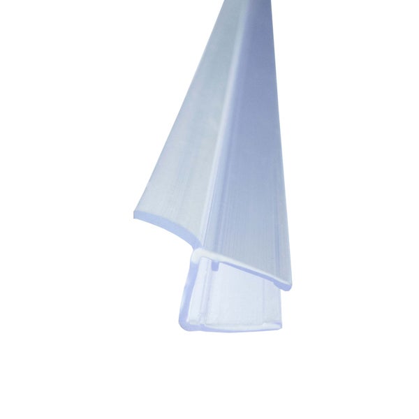 Transparente Duschdichtung aus Kunststoff mit Wasserabweisprofil für Glastüren.