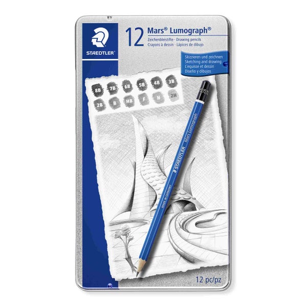 STAEDTLER Zeichenbleistift Mars Lumograph 100, 12er Metalletui mit sortierten Härtegraden