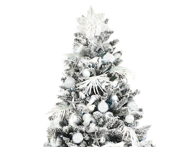 Geschmückter künstlicher weihnachtsbaum mit 200 Stk Kugeln POLAR WHITE 400 cm mit Metallständer