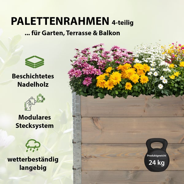 Hochbeet aus Holz 120x80x80 cm Palettenrahmen 4-teilig stapelbar Pflanzbeet Garten Balkon in grau
