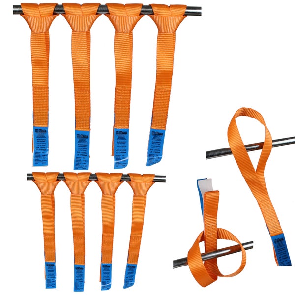 Set mit Zurrschlaufen aus Polyestergewebe mit Trutzholm Logo und Etikett für die Ladungssicherung