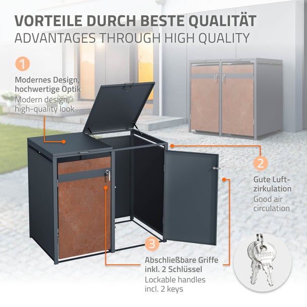 Mülltonnenbox mit Gasdruckfeder, Nylonschnüren und Stahlketten
