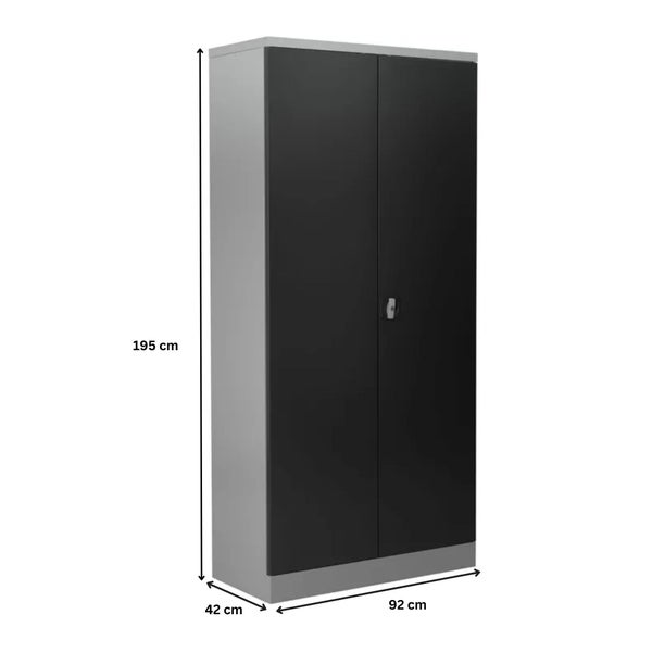 PROREGAL Stahlschrank Bee 7 Fachböden HxBxT 195 x 92 x 42 cm Pulverbeschichtetes Fachbodenmaterial Grau & Schwarz