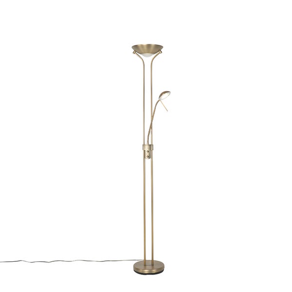 QAZQA - Klassisch I Antik Moderne Stehlampe Bronze mit Leselampe inkl. LED dunkel bis warm - Diva Dimmer I Dimmbar I Wohnzimmer I Schlafzimmer I Deckenfluter - Stahl Länglich - I (nicht austauschbare)