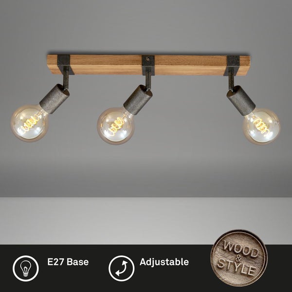 Spotleuchte dreh- und schwenkbar 3x E27 Metall-Holz Gunmetal Briloner