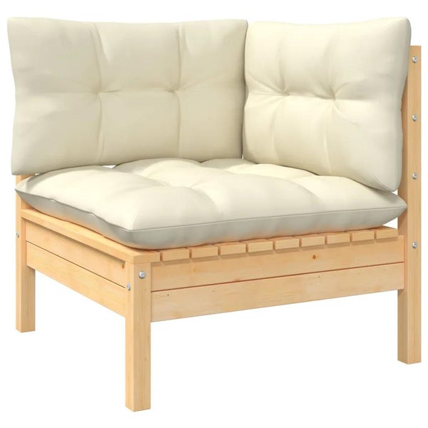 4-tlg. Garten-Lounge-Set mit Creme Kissen Kiefer Massivholz
