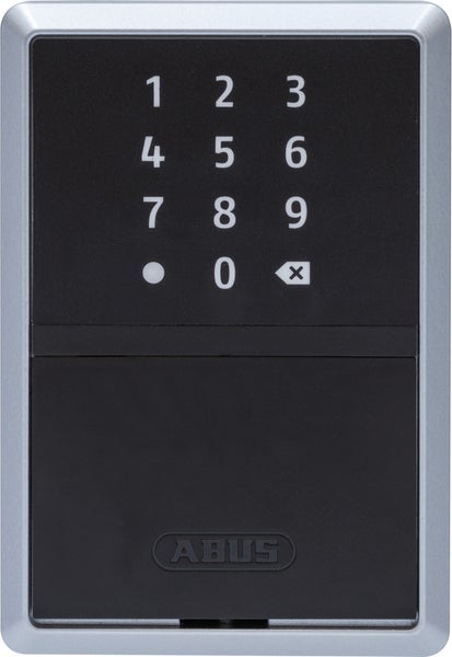 Elektronisches Codeschloss von ABUS mit Ziffernblock von null bis neun sowie Funktionstasten und ABUS Logo.