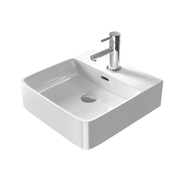 EMKE Aufsatzwaschbecken 415 x 425 x 125 mm, Keramik, Weiß, Waschbecken Handwaschbecken für Badezimmer, Rechteckig Waschplatz Aufsatzbecken Waschschüssel