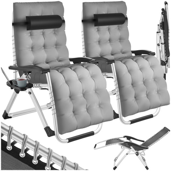 Sonnenliege tectake Cloud 84 x 168 x 82,5 cm, mit Ablagetisch klappbar hellgrau