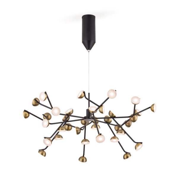 Moderne LED Pendelleuchte mit verzweigten Armen und mehreren Leuchtköpfen in einem industriellen Design für die Deckenmontage